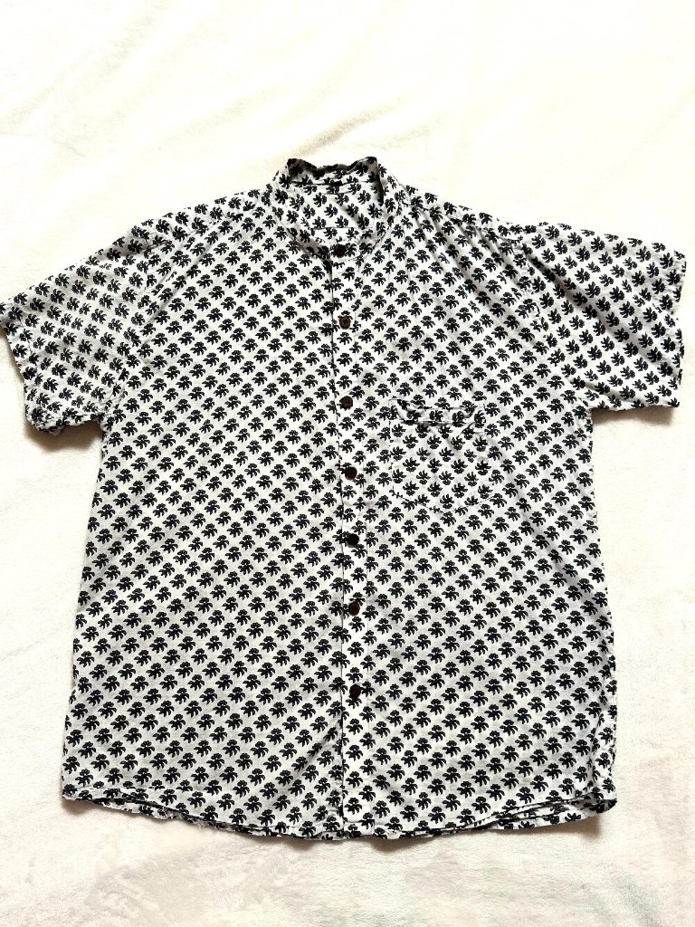 Indian Hand Block Printed Cotton Button-Down Short-Sleeve Shirt